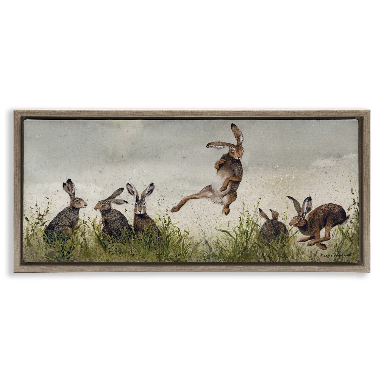 Stupell Industries Jumping Hares in Wild Framed Floater Canvas Wall Art